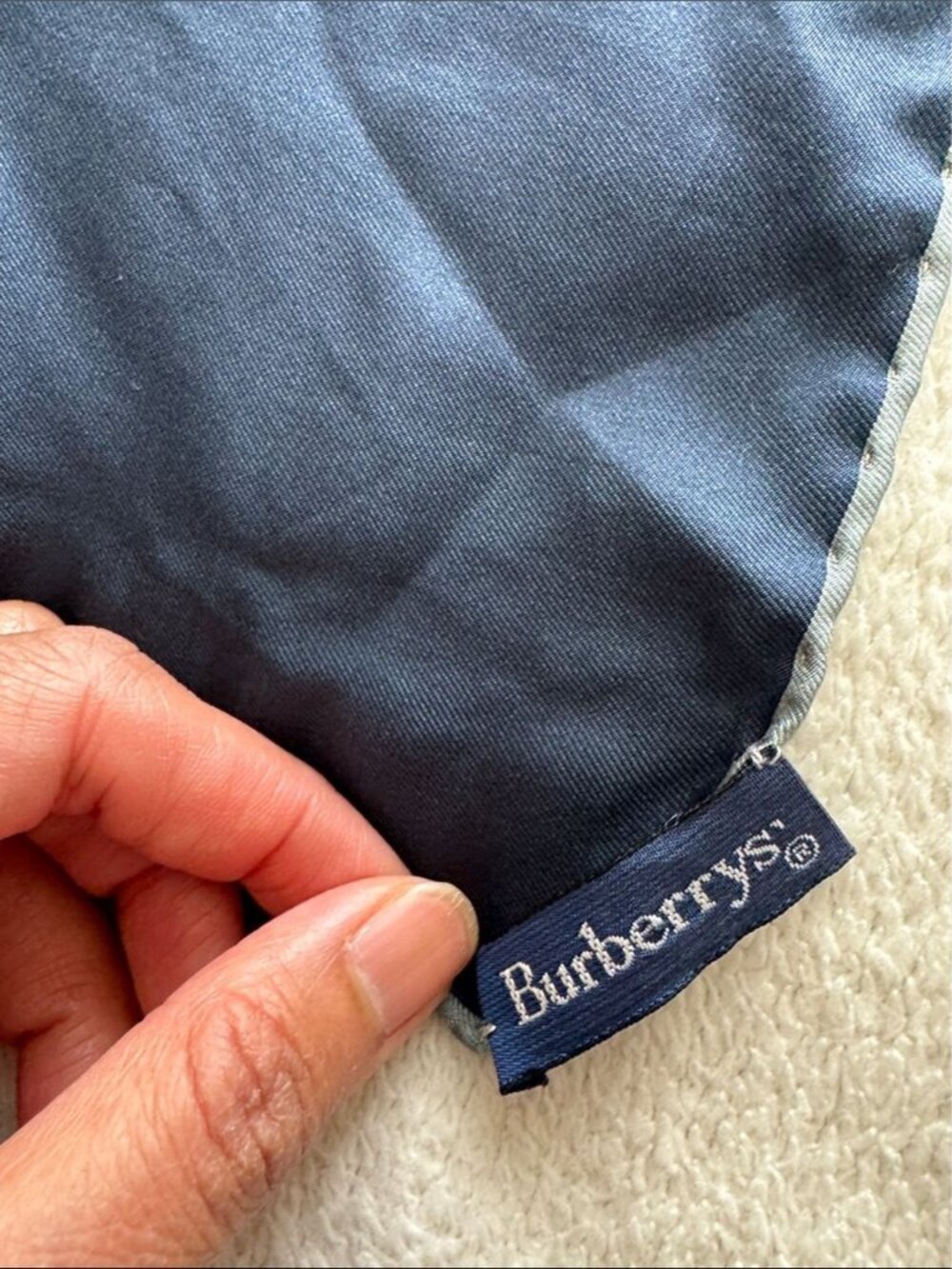 Vintage Burberry Silk Scarf Navy Plaid Nova Check Square Classic Luxury - Picture 6 of 16
